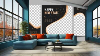 Happy new year 2022 social media post template design collection. Modern square banner with place for the photo. Wall mural