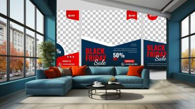 Set of Black Friday sale social media post template design with place for the photo. Wall mural