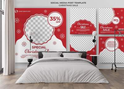 Set of christmas sale social media post template banner with photo collage. Usable for social media, banner and web internet ads. Flat design vector. Wall mural