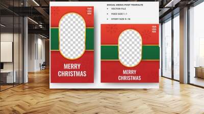 Set of christmas social media post template with photo collage. Usable for social media feed, story and banner. Wall mural