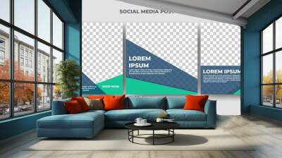 Set of Editable minimal square banner template. Blue and green background color. Modern business social media post template with a photo collage. Usable for social media, banner, and web internet ads. Wall mural