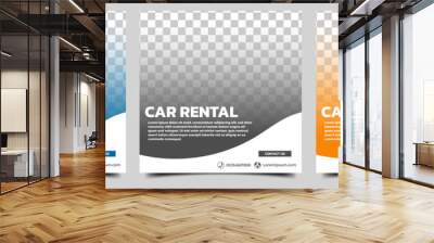 Set of editable square banner template. Car rental banner with black, orange and blue color background. Flat design vector with photo collage. Usable for social media, story and web internet ads. Wall mural