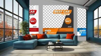 Set of Social media post design template for car rental promotion. Modern background with place for the photo. Wall mural