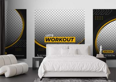 Set of Social media post design template for gym, fitness, and workout promotion. Flat design vector with place for the photo. Usable for social media post, banner, and web. Wall mural