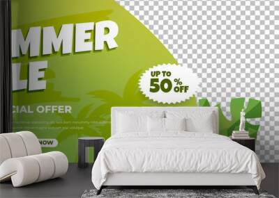 Summer sale horizontal banner design template. Editable banner with place for the photo. Wall mural