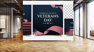 USA Veterans day social media post template design collection. Editable modern banner with place for the photo. Usable for social media, greeting card, banner, and website. Wall mural