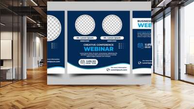 Webinar Social media post design template. Modern conference banner template with blue background and place for the photo. Vector design isolated Wall mural