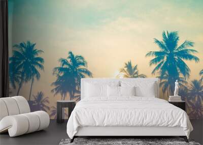 Plam tree or coconut tree at tropical coast,made with Vintage Tones Wall mural