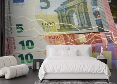 Investment diagram of profitable euro banknotes and saving money. Wall mural