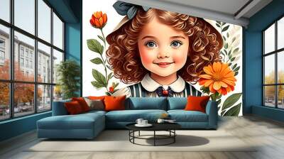  vintage style little girl wearing a hat Wall mural