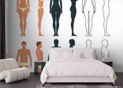 Male and female anatomy human character, people dummy front and view side body silhouette, isolated on white, flat vector illustration. Wall mural