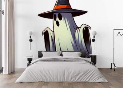 Halloween Ghost with hat illustration. Holyday Halloween special clipart ghost.  Wall mural