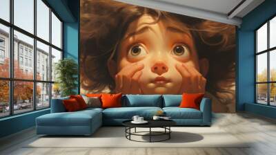 Cheeks puffed, eyes narrowed, blowing out as if making a wish. Wall mural