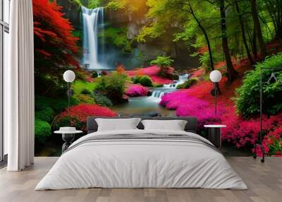 waterfall in autumn Generated Ai Wall mural