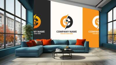 Electric initial letter C Logo Icon Template. Illustration vector graphic. Design concept Electrical Bolt With letter symbol. Perfect for corporate, more technology brand identity Wall mural