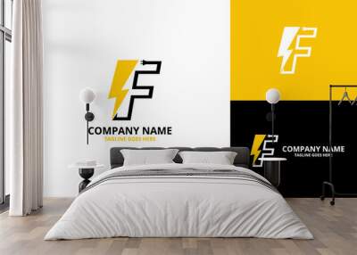 Flash initial letter F Logo Icon Template. Illustration vector graphic. Design concept Electrical Bolt With letter  symbol. Perfect for corporate, technology, initial , more technology brand identity Wall mural