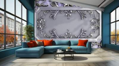 A damask frame in lavender and silver, showcasing intricate scrolls and floral patterns that provide a whimsical and elegant look.  Wall mural