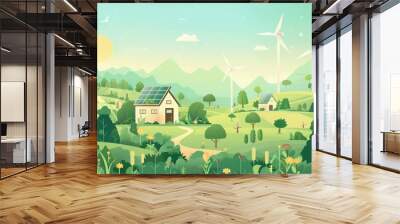 illustration of Green enterprises that rely on renewable energy can reduce climate change and global warming. without any emissions of carbon dioxide, a clean environment. Wall mural