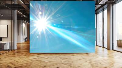 Intense blue and white lens flare designed to mimic the harsh light of a midday sun in a cloudless sky. Suitable for vibrant, high-energy images or designs. Wall mural