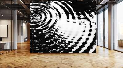 Top view of black and white abstract pattern in water with ripples on sunny summer day. Wall mural