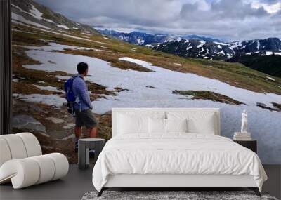 Young man hiking in Colorado Mountains near Independence Pass. Aspen. Colorado. United States. Wall mural