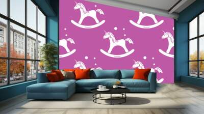 Pattern with rocking magic unicorn and bubbles. Wall mural