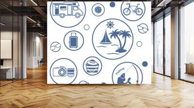 Set of stylized icons of traveler equipment and accessories to r Wall mural