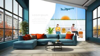 Vector Travel Airport Plane People Tourist Baggage Wall mural