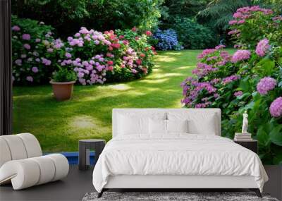 Beautiful hydrangeas in a garden Wall mural