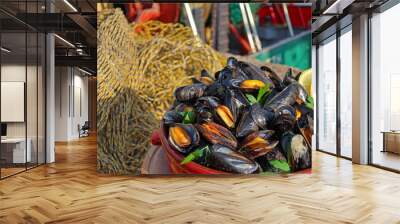 Fresh mussels catch Wall mural