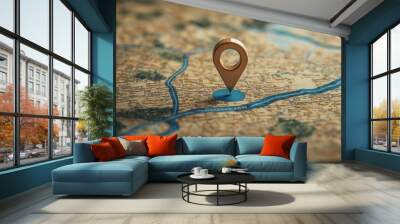 This image depicts a detailed map with a location pin highlighting a specific area. Ideal for travel and navigation themes. Wall mural