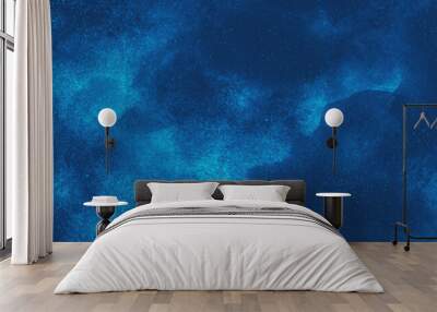 Artistic hand painted multi layered dark blue background. dark blue nebula sparkle purple star universe in outer space horizontal galaxy on space. navy blue watercolor and paper texture. wash aqua Wall mural