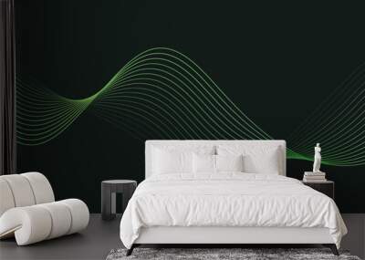 Glowing wave line on dark. Futuristic vector illustration of shiny flowing stream. Elegant abstract dark green motion background. Wall mural