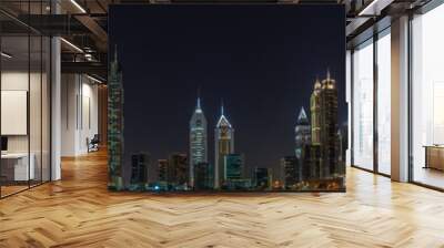 Night panorama picture of Dubai skyline in spring Wall mural