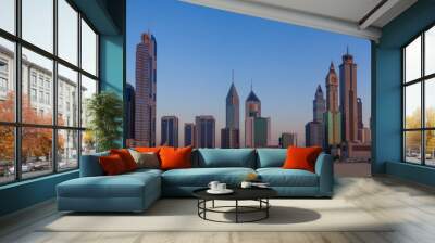 Panorama of Dubai skyline during sunrise Wall mural