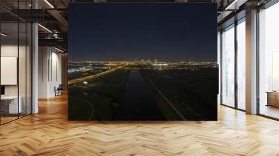 Panoramic aerial view on illuminated skyline of Fort Worth over West Fork Trinity River at night Wall mural