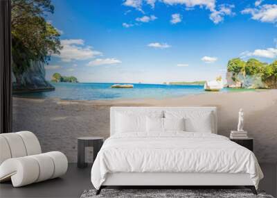 Panoramic picture of Cathedral Cove beach in summer without people during daytime Wall mural