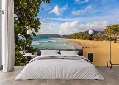 Panoramic picture of empty Kamala beach on Phuket in Thailand in summer Wall mural