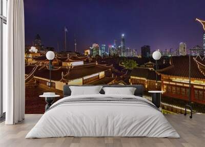 Panoramic view over the historic old town of Shanghai Wall mural