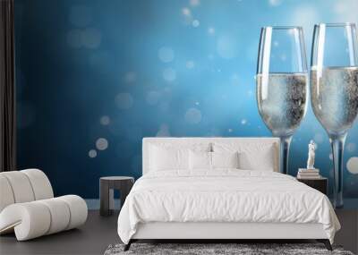 two champagne glass on christmas bokeh background. Wall mural