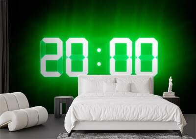 Green glowing digital clocks in the dark show 20:00 time Wall mural