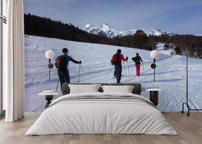 cross country skiing in two groups Wall mural