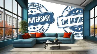 2nd anniversary stamp. 2nd anniversary label. round grunge sign Wall mural