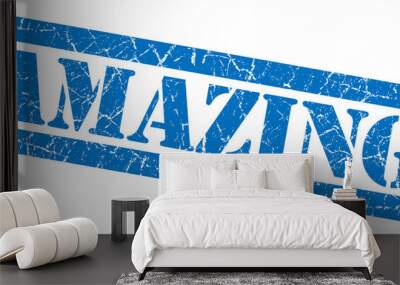 Amazing blue square grunge textured stamp isolated on white Wall mural