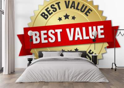 best value 3d gold badge with red ribbon Wall mural