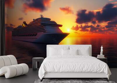 Cruise ship at sunset. Dusk at the sea. Cruise liner Wall mural