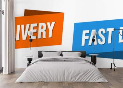 fast delivery banner. fast delivery ribbon label sign set Wall mural