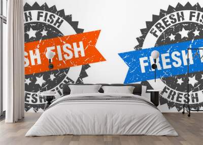 fresh fish band sign. fresh fish grunge stamp set Wall mural