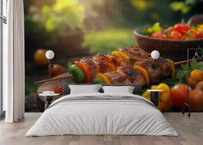 Fresh kebab and vegetables. Summer barbecue party Wall mural