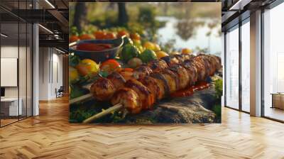 Fresh kebab and vegetables. Summer barbecue party Wall mural